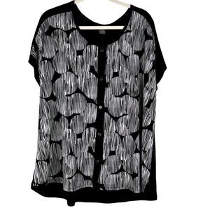 NWT Adele & May Women Black & White Button Up Blouse 3X